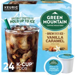 Green Mountain Coffee® Single-Serve K-Cup® Pods, Medium Roast, Brew Over Ice Vanilla Caramel, Carton Of 24
