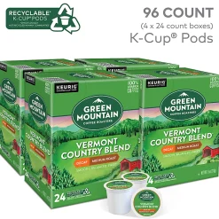 Green Mountain Coffee® Single-Serve Coffee K-Cup®, Decaffeinated, Vermont Country Blend®, Carton Of 96, 4 x 24 Per Box