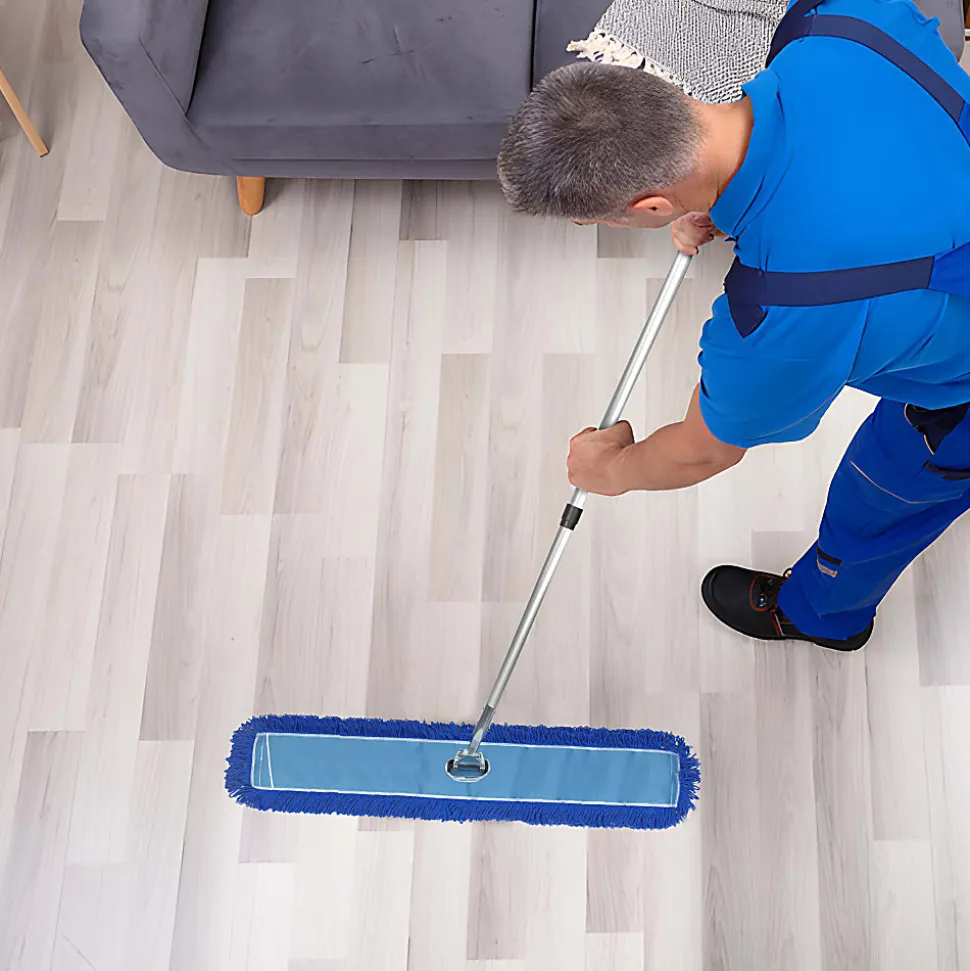Gritt Commercial All-In-One Microfiber Dust Mop Set With 72" Telescopic Handle, 48", Blue/Silver