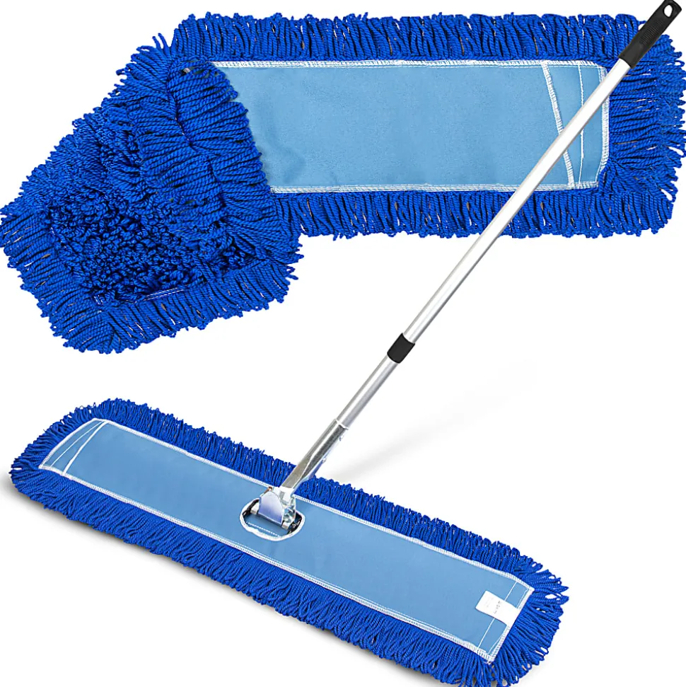 Gritt Commercial All-In-One Microfiber Dust Mop Set With 72" Telescopic Handle, 48", Blue/Silver