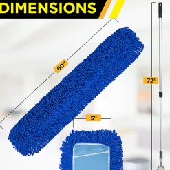 Gritt Commercial All-In-One Microfiber Dust Mop Set With 72" Telescopic Handle, 60", Blue/Silver