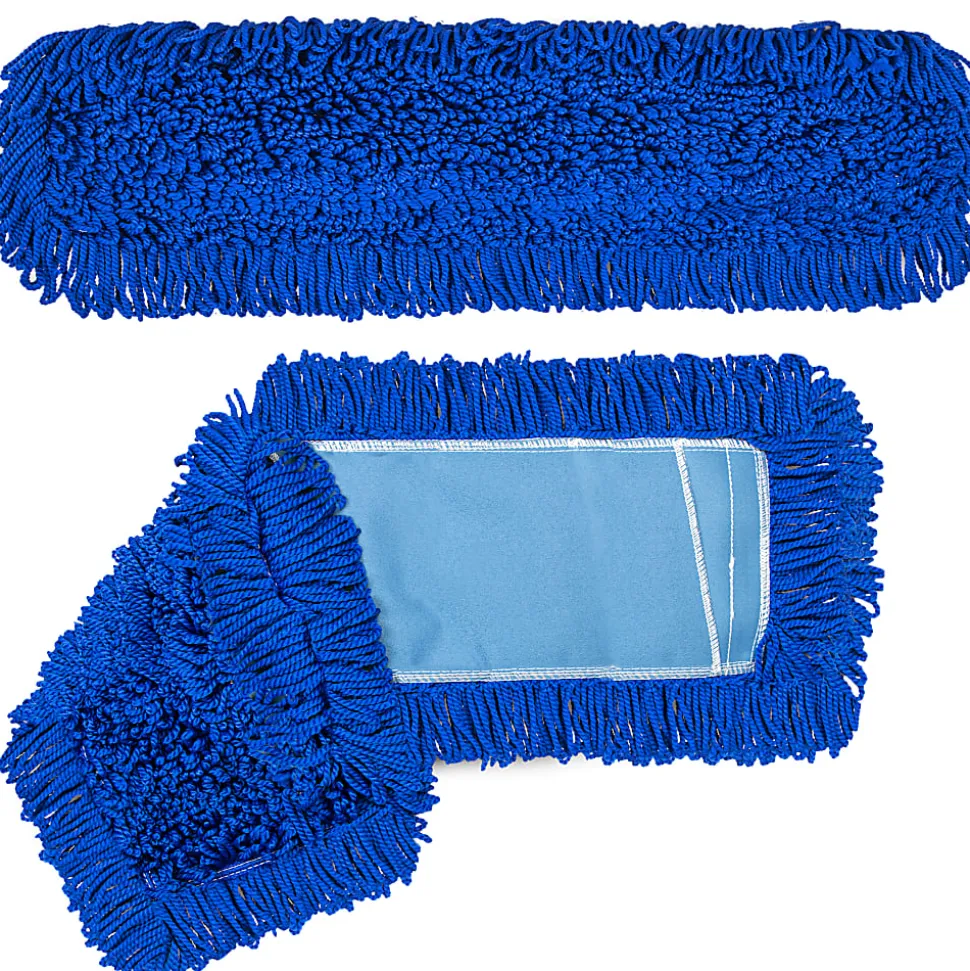 Gritt Commercial Microfiber Looped Dust Mop Pad Head, 36", Blue, Pack Of 3 Pad Heads