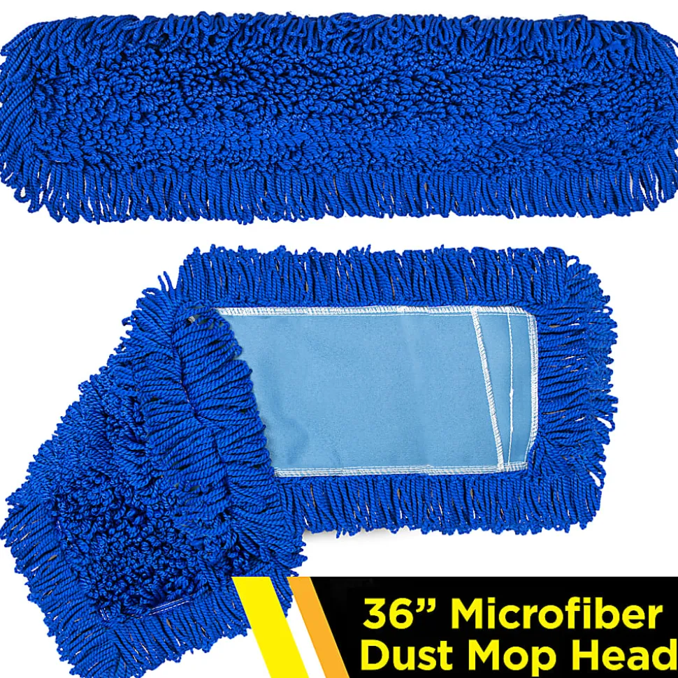 Gritt Commercial Microfiber Looped Dust Mop Pad Head, 36", Blue, Pack Of 3 Pad Heads
