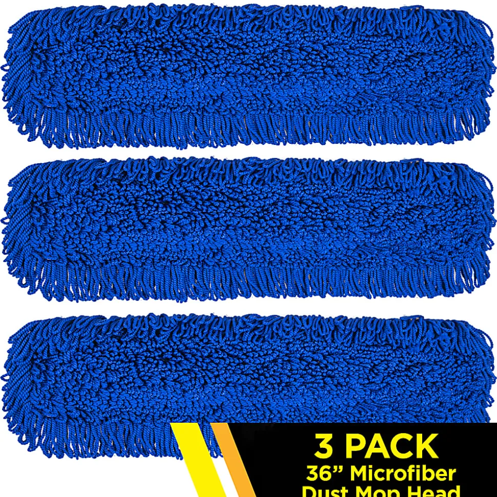 Gritt Commercial Microfiber Looped Dust Mop Pad Head, 36", Blue, Pack Of 3 Pad Heads