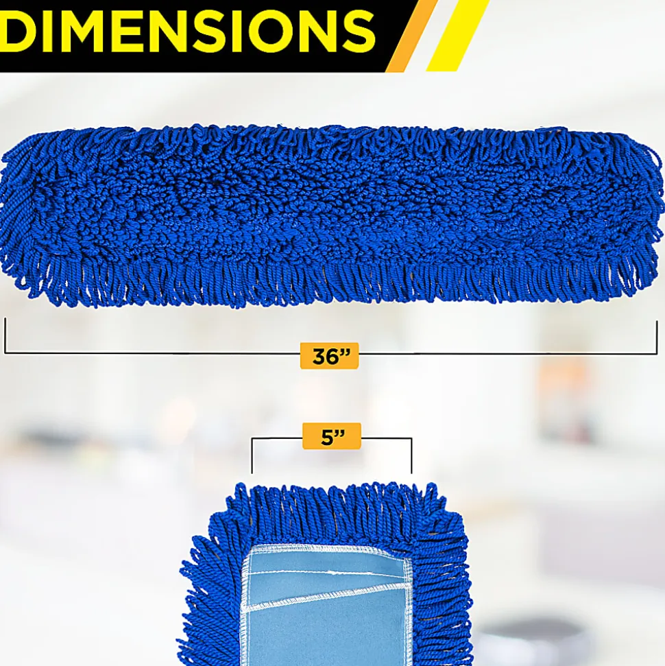 Gritt Commercial Microfiber Looped Dust Mop Pad Head, 36", Blue, Pack Of 3 Pad Heads