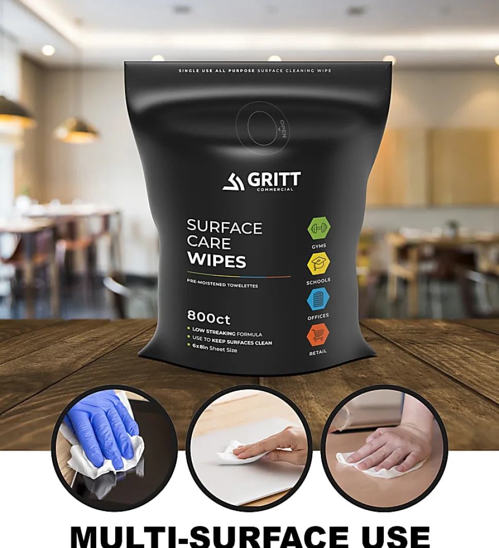 Gritt Commercial Surface Care Wipes, 6" x 8", 800 Wipes Per Refill Bag, Case Of 4 Bags