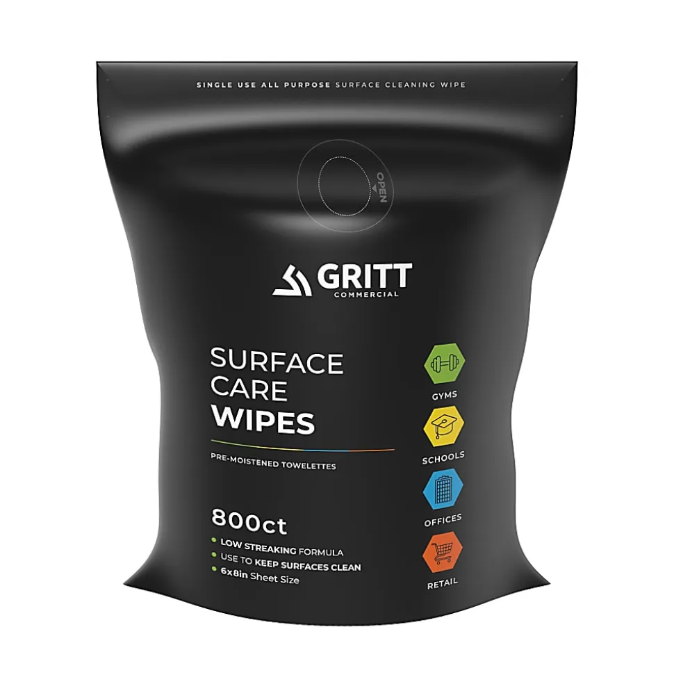 Gritt Commercial Surface Care Wipes, 6" x 8", 800 Wipes Per Refill Bag, Case Of 4 Bags
