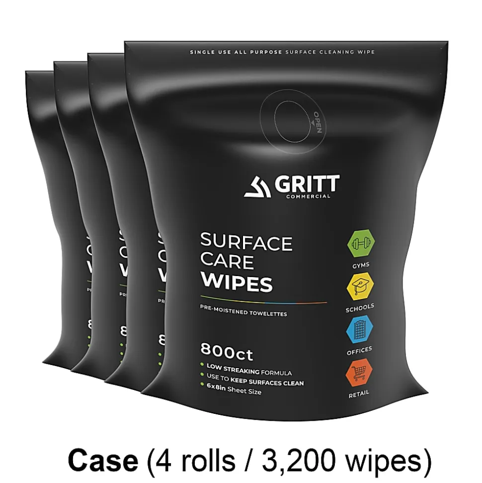 Gritt Commercial Surface Care Wipes, 6" x 8", 800 Wipes Per Refill Bag, Case Of 4 Bags