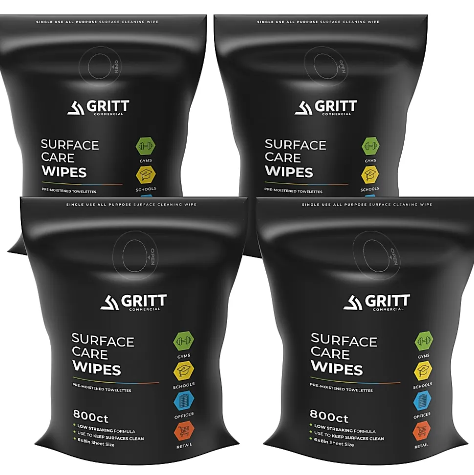 Gritt Commercial Surface Care Wipes, 6" x 8", 800 Wipes Per Refill Bag, Case Of 4 Bags