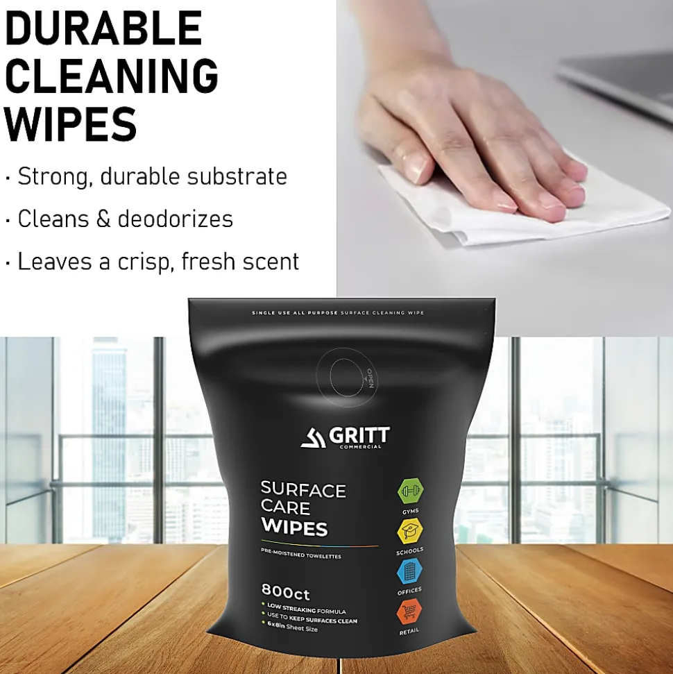 Gritt Commercial Surface Care Wipes, 6" x 8", 800 Wipes Per Refill Bag, Case Of 4 Bags