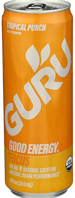 Guru Organic Energy Drinks, Tropical Punch, 12 Oz, Total Qty 24