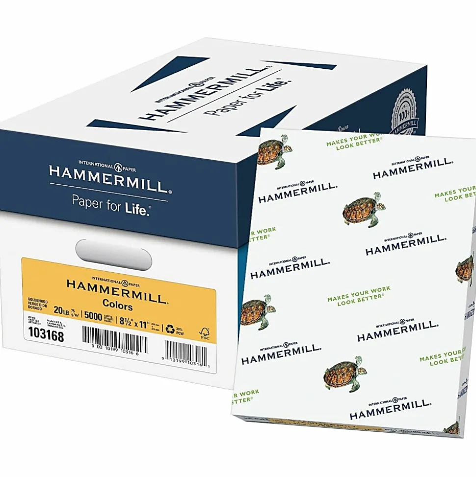 Hammermill® Colors Color Multi-Use Printer & Copy Paper, 10 Reams, Gold, Letter (8.5" x 11"), 5000 Sheets Per Case, 20 Lb