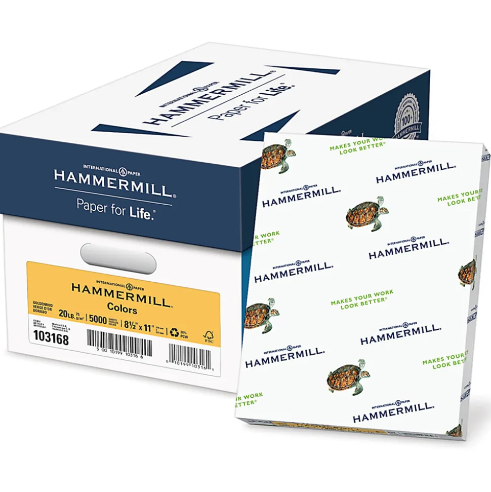 Hammermill® Colors Color Multi-Use Printer & Copy Paper, 10 Reams, Gold, Letter (8.5" x 11"), 5000 Sheets Per Case, 20 Lb
