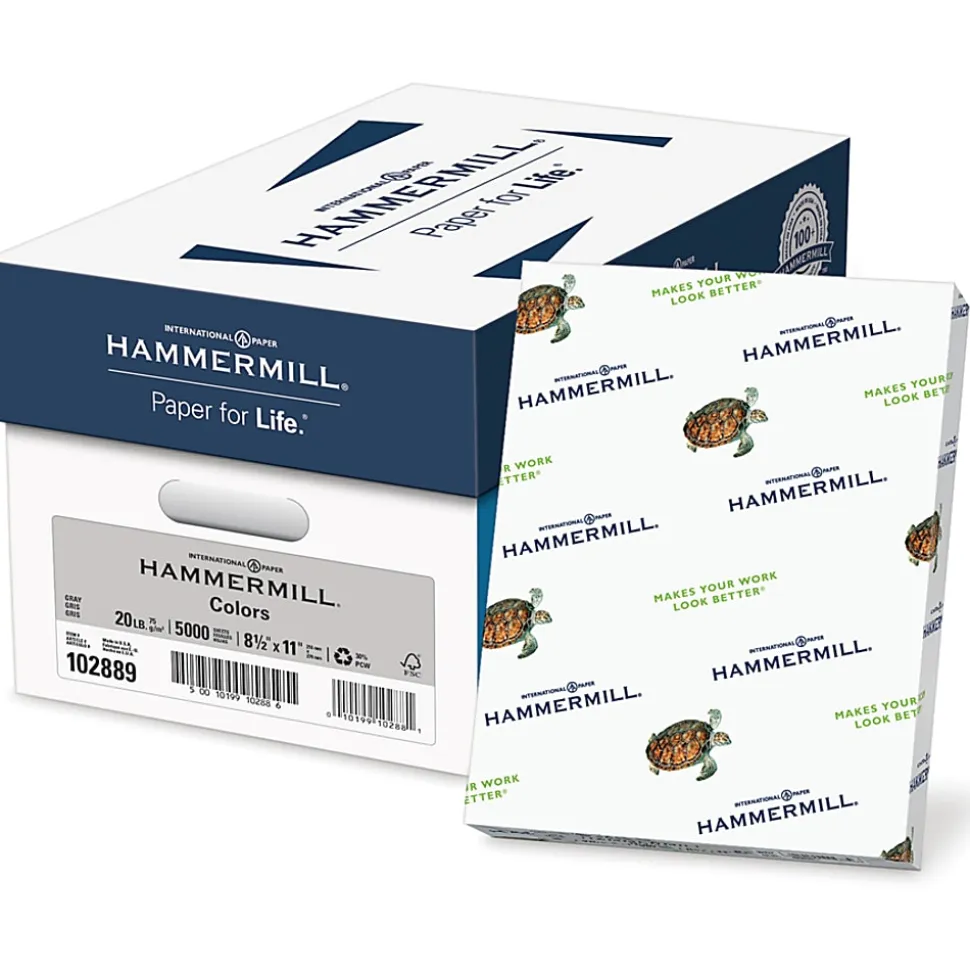 Hammermill® Colors Color Multi-Use Printer & Copy Paper, 10 Reams, Gray, Letter (8.5" x 11"), 5000 Sheets Per Case, 20 Lb