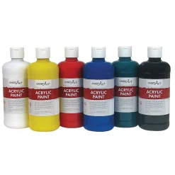 Handy Art Acrylic Paint Bottles, 16 Oz, Assorted Colors, Set Of 6 Bottles