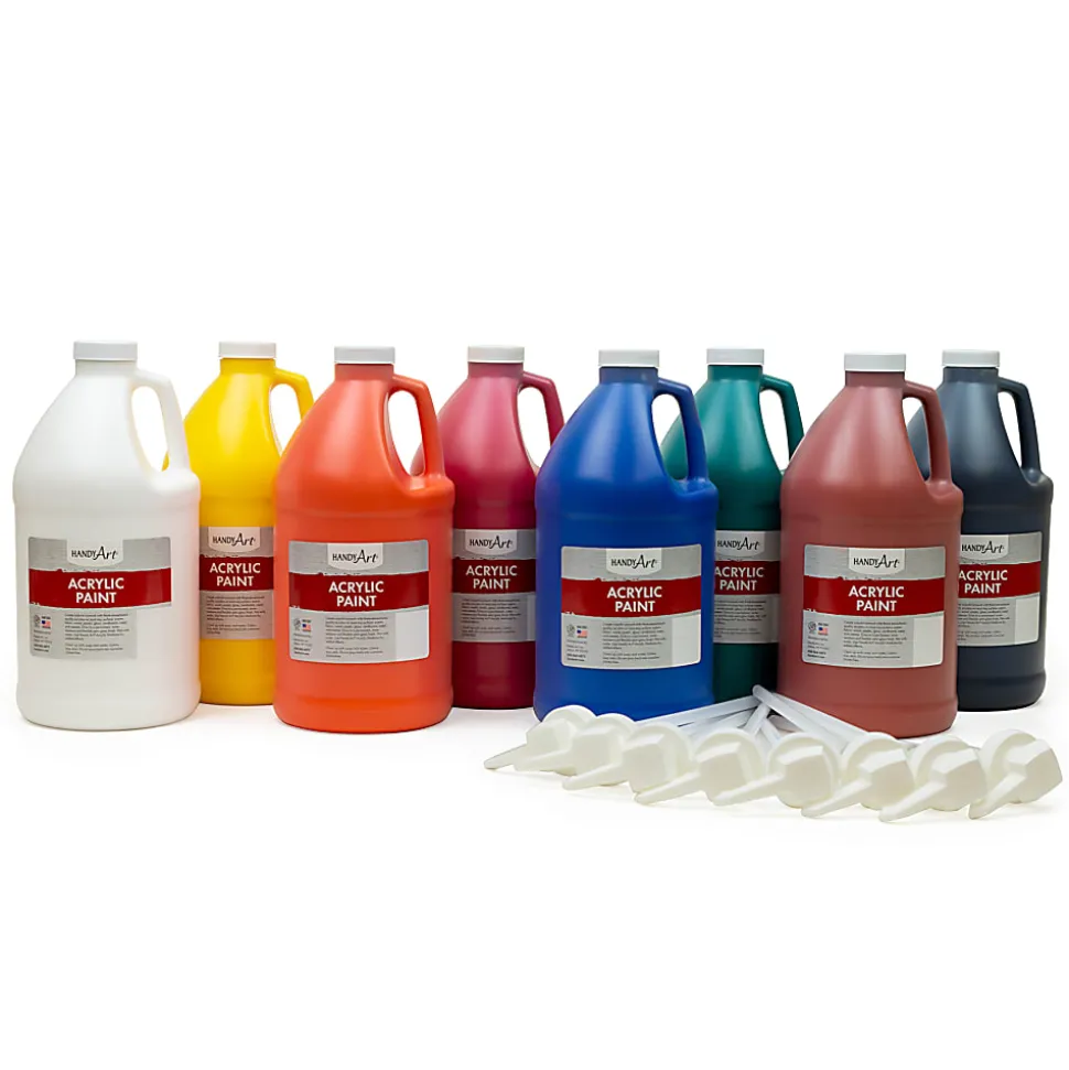 Handy Art Acrylic Paint Set With Pumps, 0.5 Gallons, Primary Colors, Set Of 8