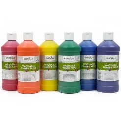Handy Art Washable Finger Paint, 16 Oz, Assorted Primary Colors, Set Of 6 Bottles