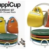 HappiCup Espresso Cups With Saucers And Rack, 1 Oz, Assorted Colors, Set Of 4 Cups