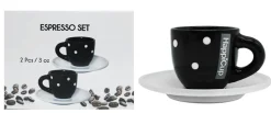 HappiCup Espresso Cups With Saucers, 1 Oz, Polka Dots, Set Of 2 Cups