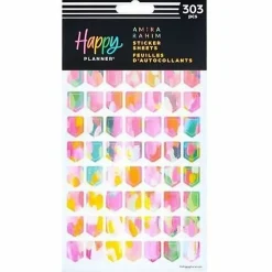 Happy Planner Bright & Brushy Sticker Sheets, Pack Of 10 Sheets, 303 Total Stickers