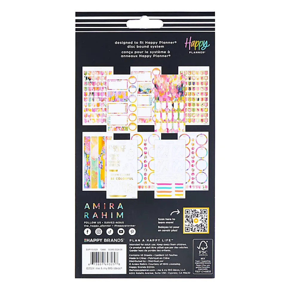 Happy Planner Bright & Brushy Sticker Sheets, Pack Of 10 Sheets, 303 Total Stickers