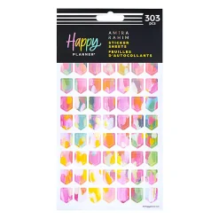 Happy Planner Bright & Brushy Sticker Sheets, Pack Of 10 Sheets, 303 Total Stickers