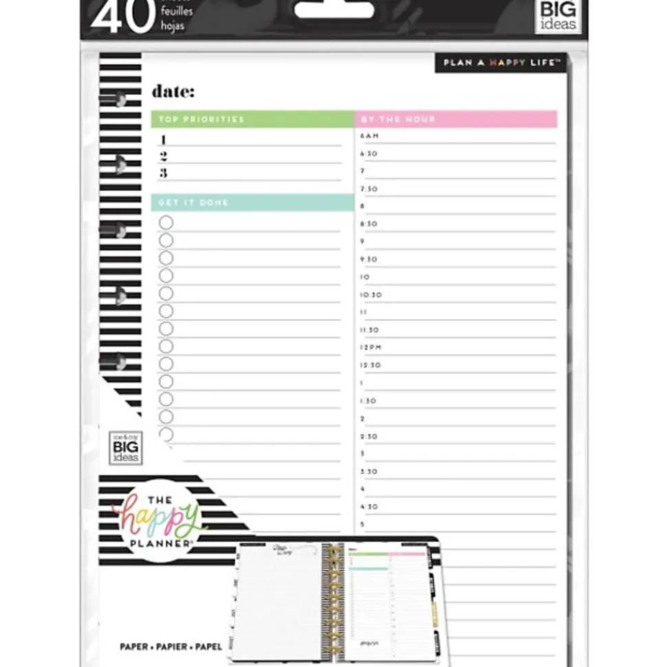 Happy Planner Classic Filler Paper, 40 Sheets, 7" x 9-1/4", Daily