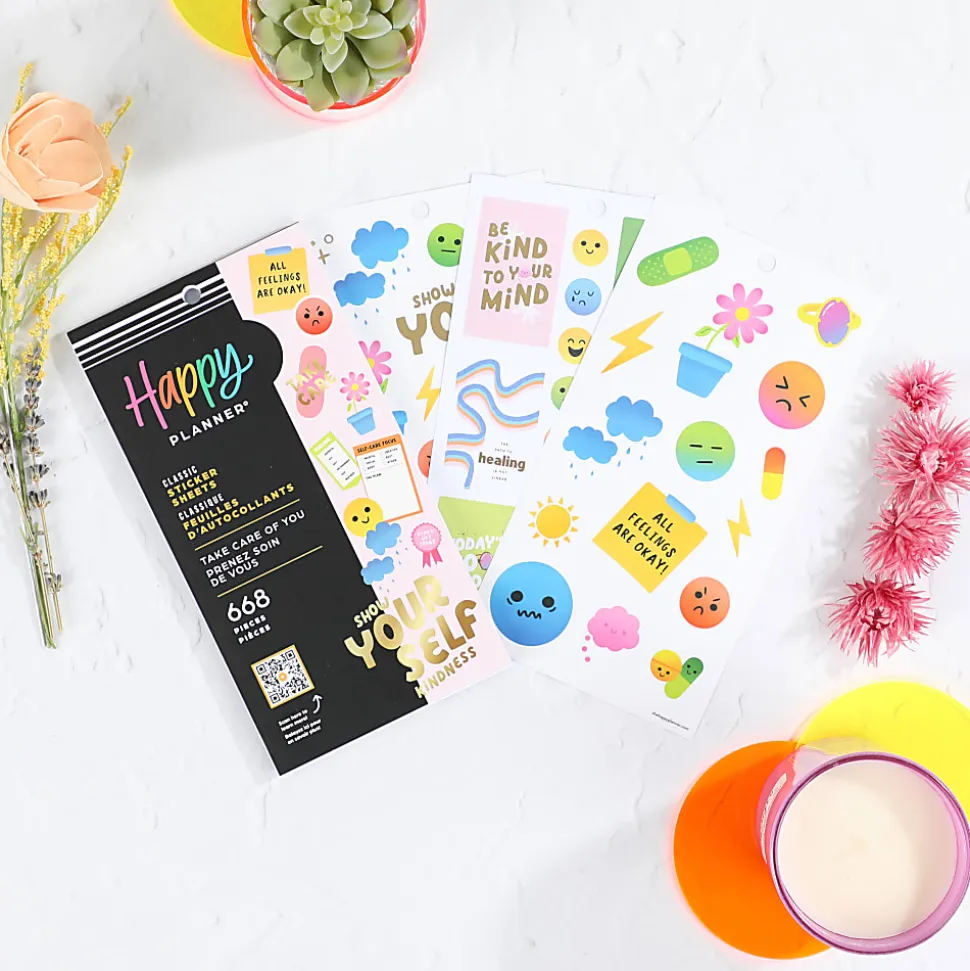 Happy Planner Classic Stickers, 9"H x 4-3/4"W x 1/4"D, Take Care of You, Value Pack Of 688 Stickers