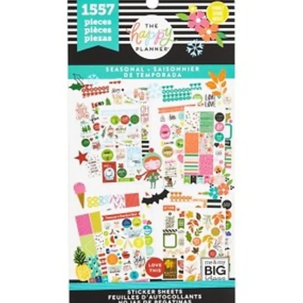 Happy Planner Classic Stickers, 9"H x 4-3/4"W x 1/4"D, Seasonal, Value Pack Of 1,557 Stickers