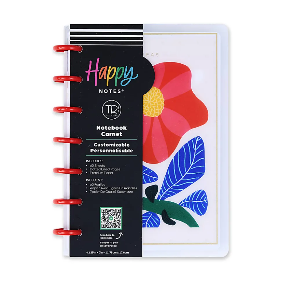 Happy Planner Mini Disc Bound Notebook, 4-5/8" x 7", Dotted Rule, 60 Sheets, Pop Of Joy