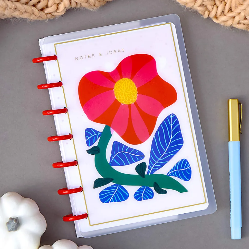 Happy Planner Mini Disc Bound Notebook, 4-5/8" x 7", Dotted Rule, 60 Sheets, Pop Of Joy