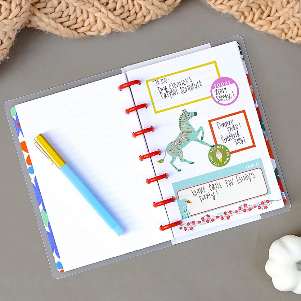Happy Planner Mini Disc Bound Notebook, 4-5/8" x 7", Dotted Rule, 60 Sheets, Pop Of Joy