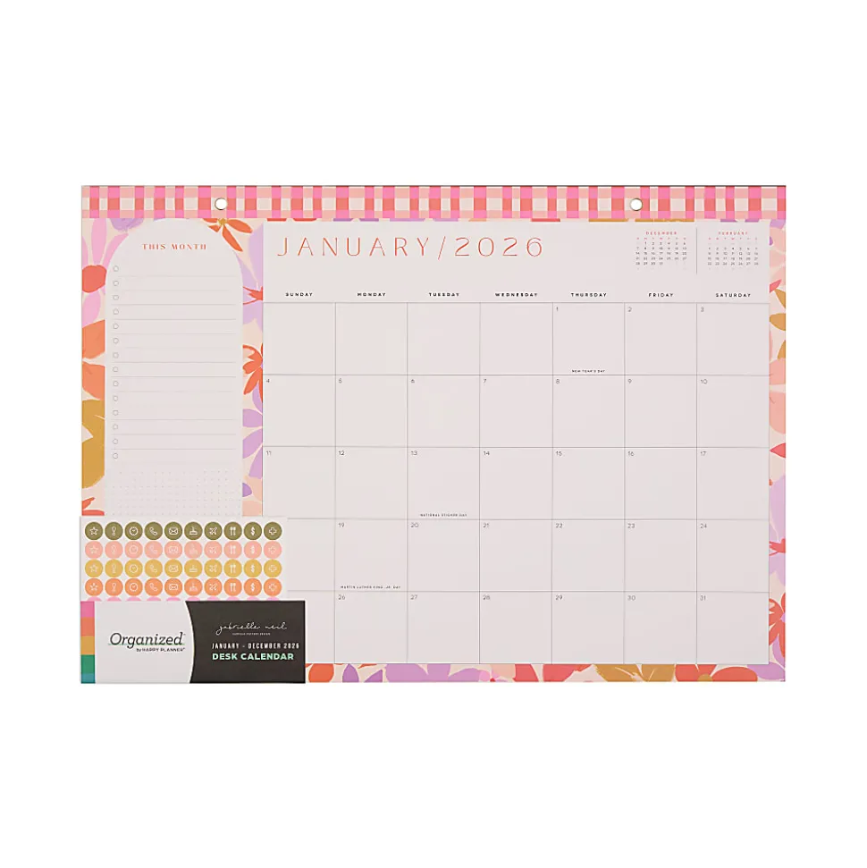 2026 Happy Planner 12-Month Desk Calendar, 12” x 17”, Sunlit Floral, January To December, CD00203002