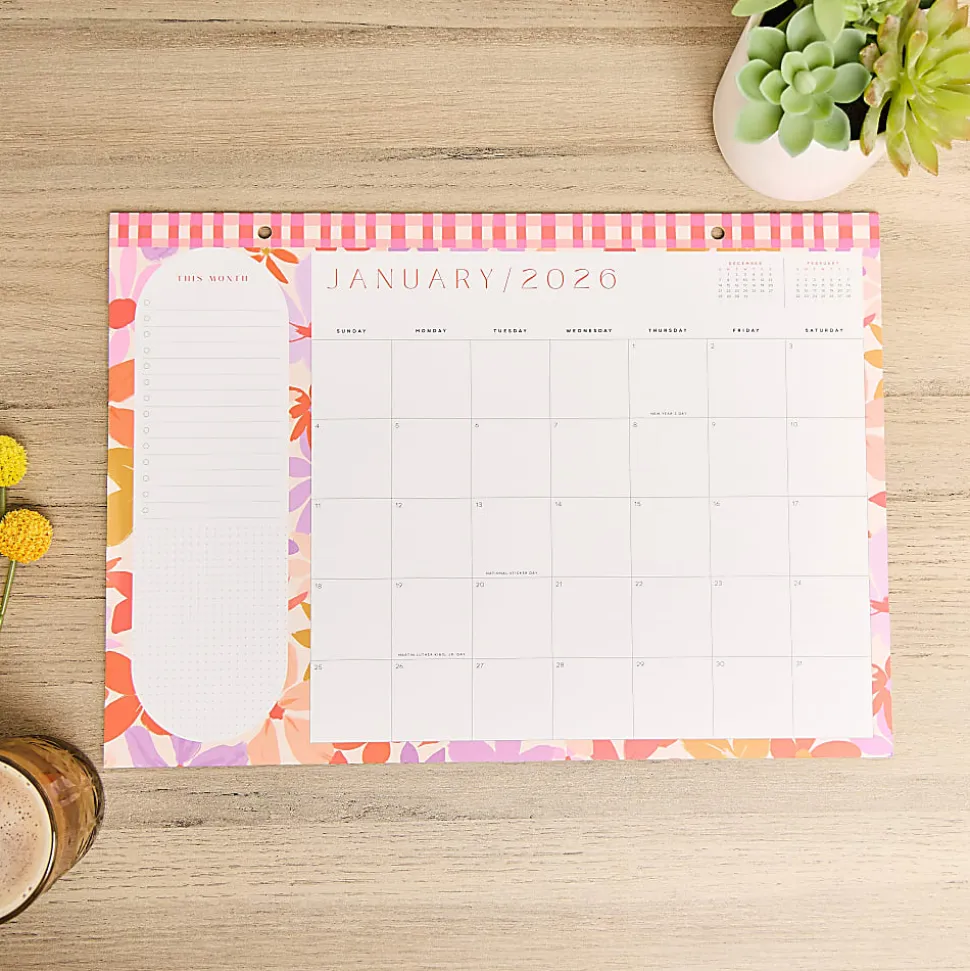 2026 Happy Planner 12-Month Desk Calendar, 12” x 17”, Sunlit Floral, January To December, CD00203002