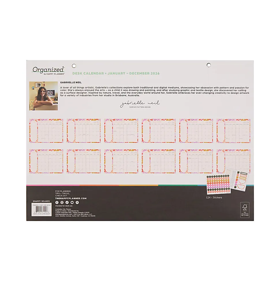 2026 Happy Planner 12-Month Desk Calendar, 12” x 17”, Sunlit Floral, January To December, CD00203002