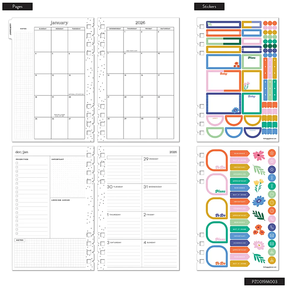 2026 Happy Planner Monthly/Weekly Mini Customizable Twin Loop Planner, 4-5/8" x 7", Color Beat, January To December, PZ0019M003