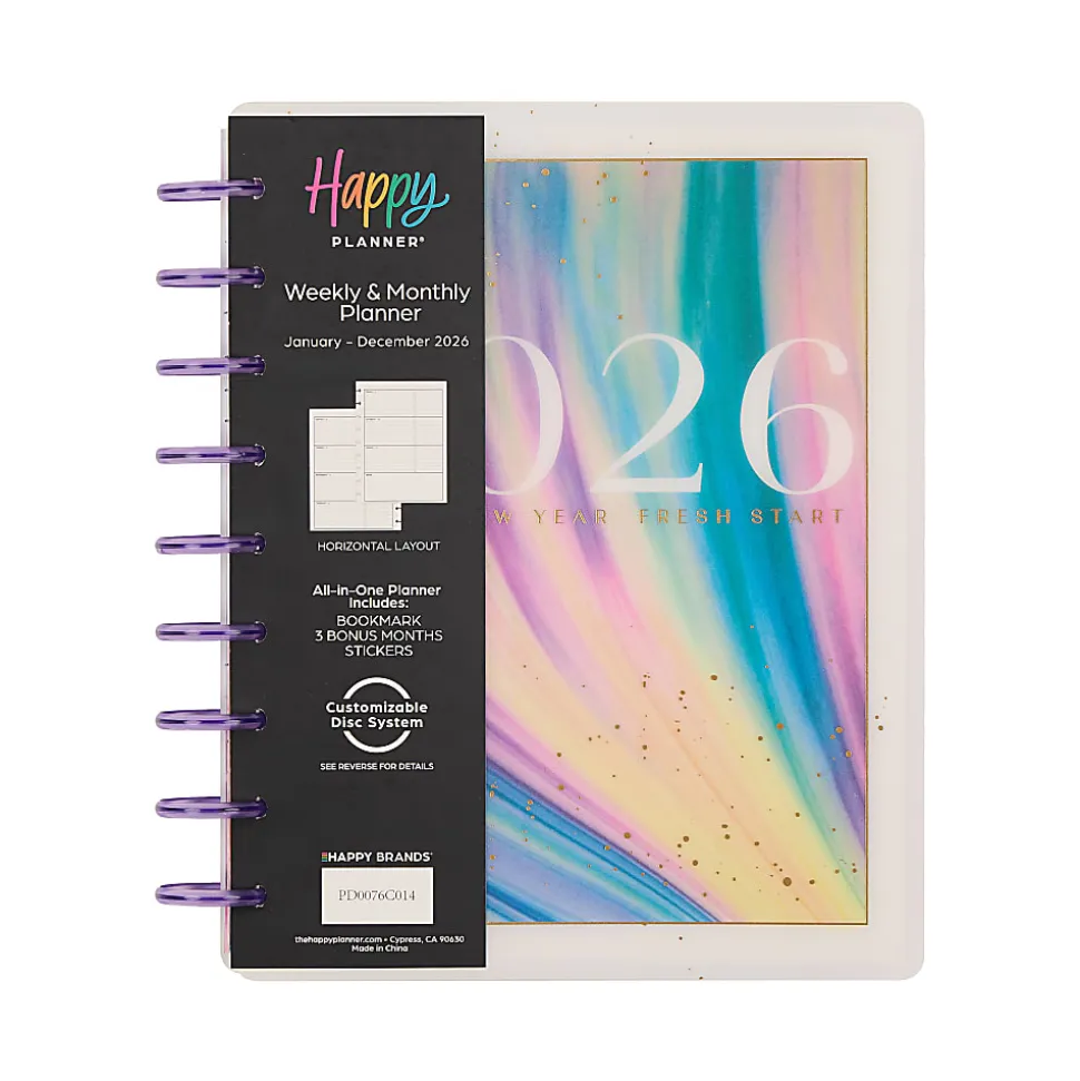 2026 Happy Planner Monthly/Weekly Classic Disc Bound Planner, 7" x 9-1/4", Fluid Fusion, January To December, PD0076C014