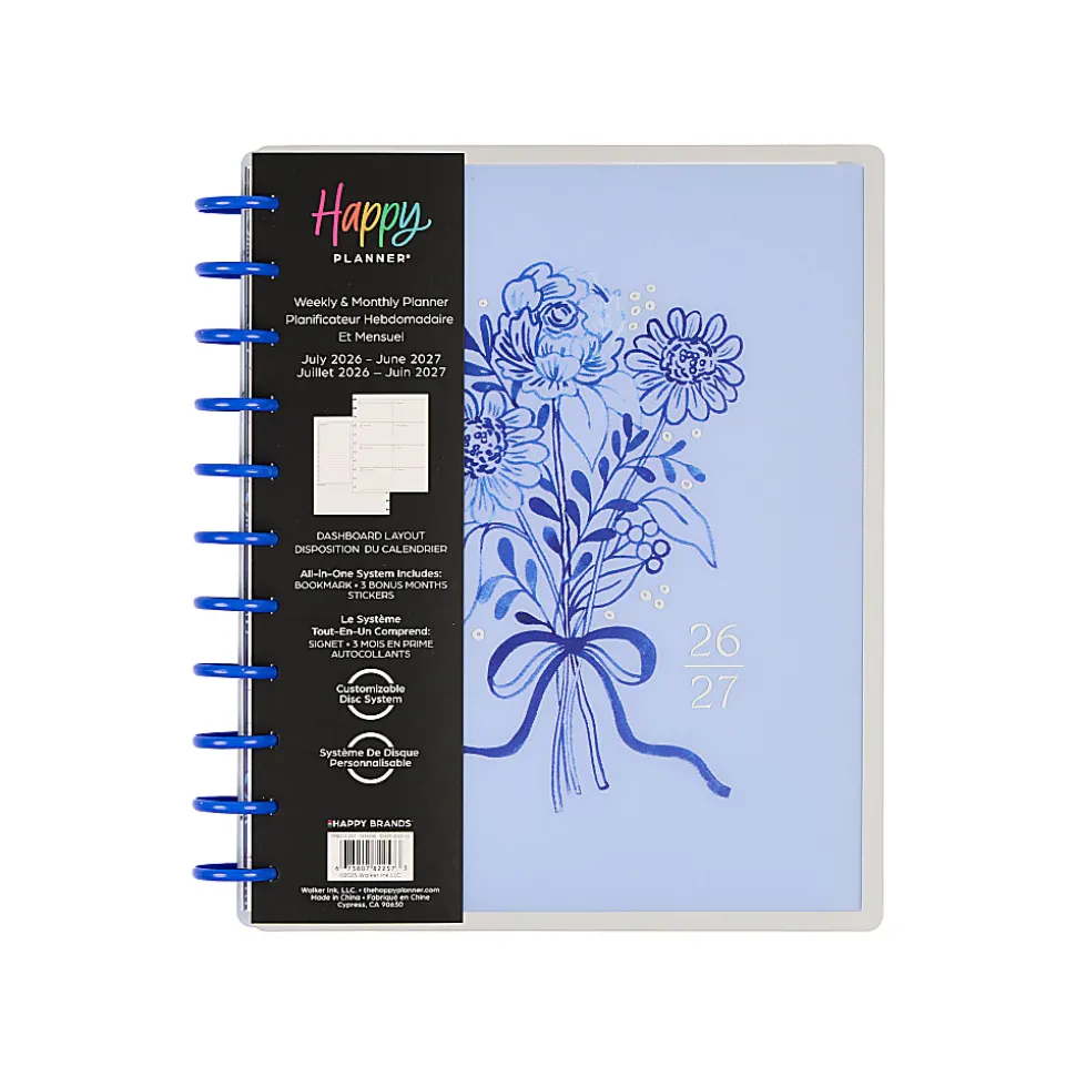 Happy Planner Monthly/Weekly Big Disc-Bound Academic Planner, 8-1/2" x 11", Cottage Blues, July 2026 to June 2027, Total Quantity 1