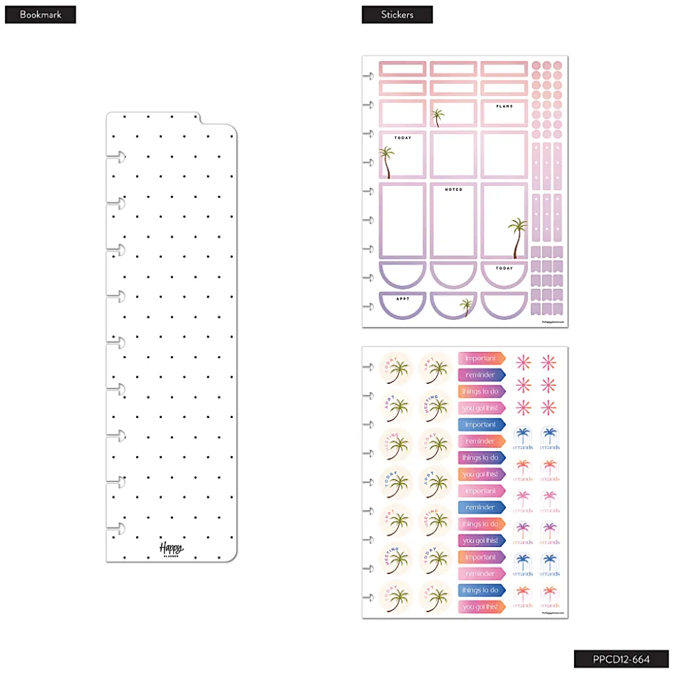 Happy Planner Monthly/Weekly Classic Disc-Bound Academic Planner, 7" x 9-1/4", Dreamy Palms Ivory, July 2026 to June 2027, Total Quantity 1
