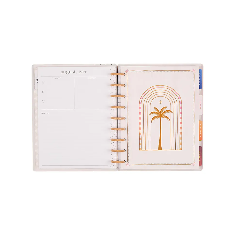 Happy Planner Monthly/Weekly Classic Disc-Bound Academic Planner, 7" x 9-1/4", Dreamy Palms Ivory, July 2026 to June 2027, Total Quantity 1