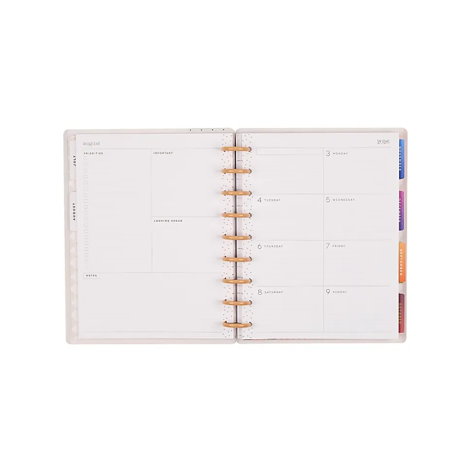 Happy Planner Monthly/Weekly Classic Disc-Bound Academic Planner, 7" x 9-1/4", Dreamy Palms Ivory, July 2026 to June 2027, Total Quantity 1