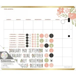 Happy Planner Non-Magnetic Dry-Erase Calendar Board, Tinned Iron, 20” x 16”, Happy Florals, Brushed Gold Metal Alloy Frame