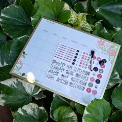 Happy Planner Non-Magnetic Dry-Erase Calendar Board, Tinned Iron, 20” x 16”, Happy Florals, Brushed Gold Metal Alloy Frame