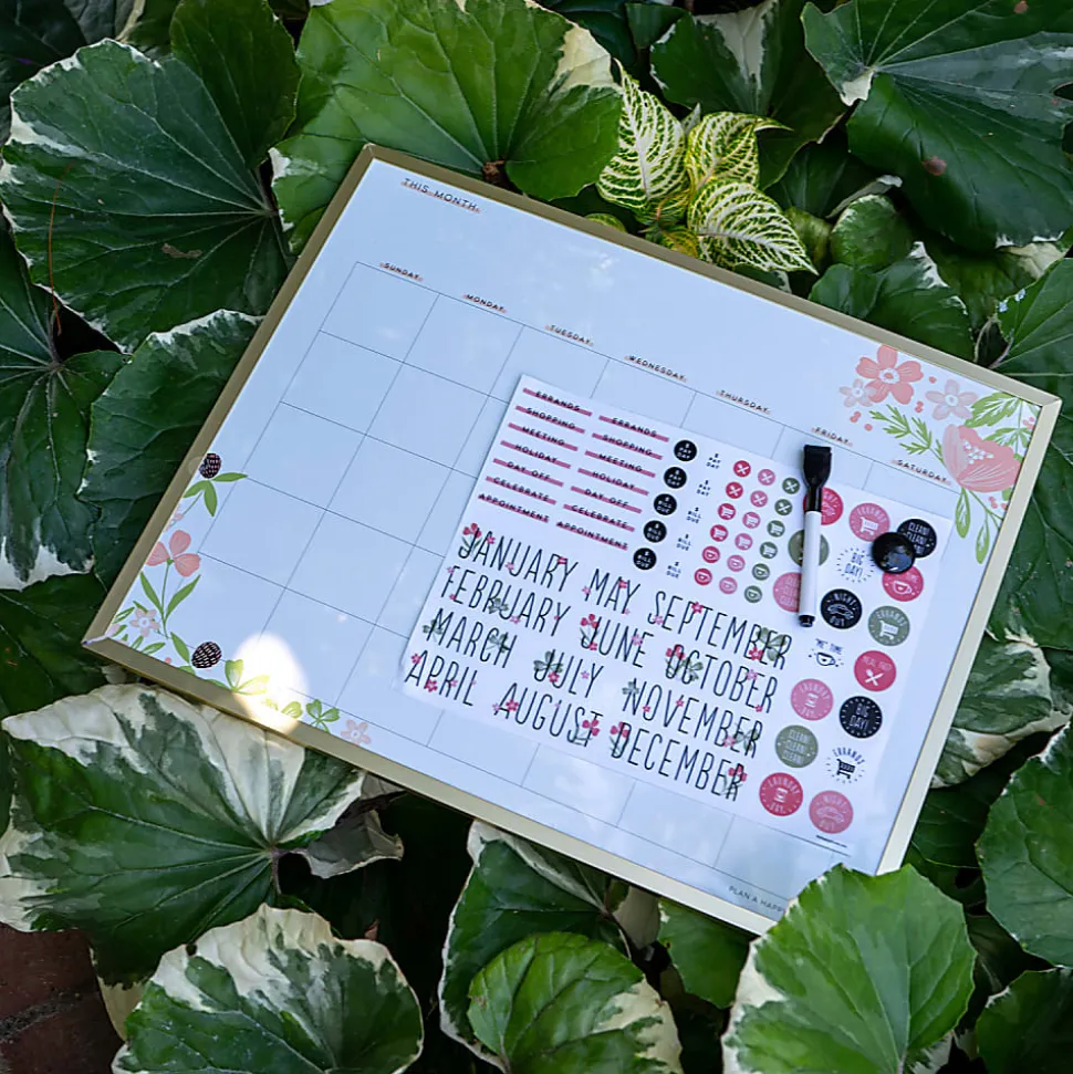 Happy Planner Non-Magnetic Dry-Erase Calendar Board, Tinned Iron, 20” x 16”, Happy Florals, Brushed Gold Metal Alloy Frame