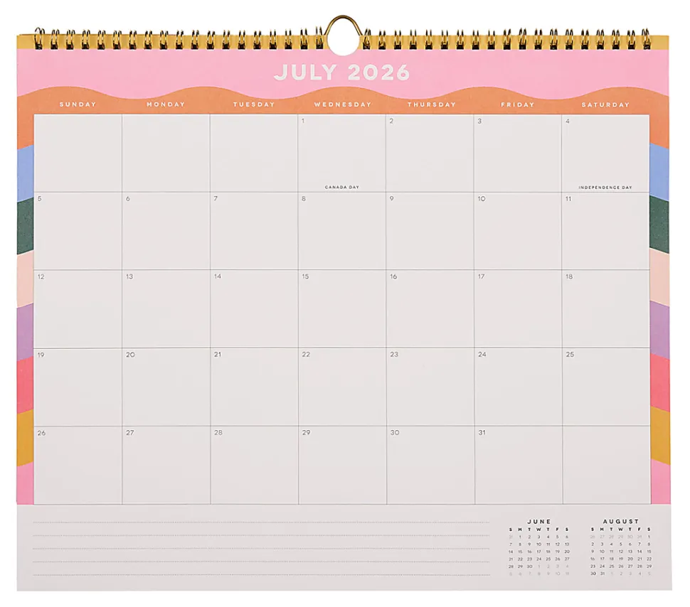 Happy Planner Organized 12-Month Wall Calendar, 14” x 12”, Color Form, July 2026 To June 2027, CWDS12-002, Total Qty 1
