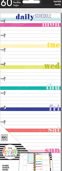 Happy Planner Refill Big Half-Sheet Filler Paper, 4-1/8" x 11", 60 Sheets, Daily Schedule