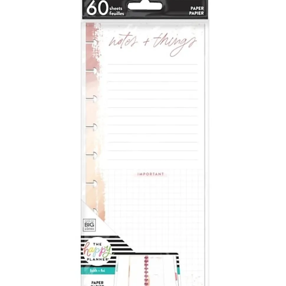 Happy Planner Skinny Classic Half Sheet Filler Paper, 60 Sheets, 4-1/8" x 9-1/4", Notes And Things