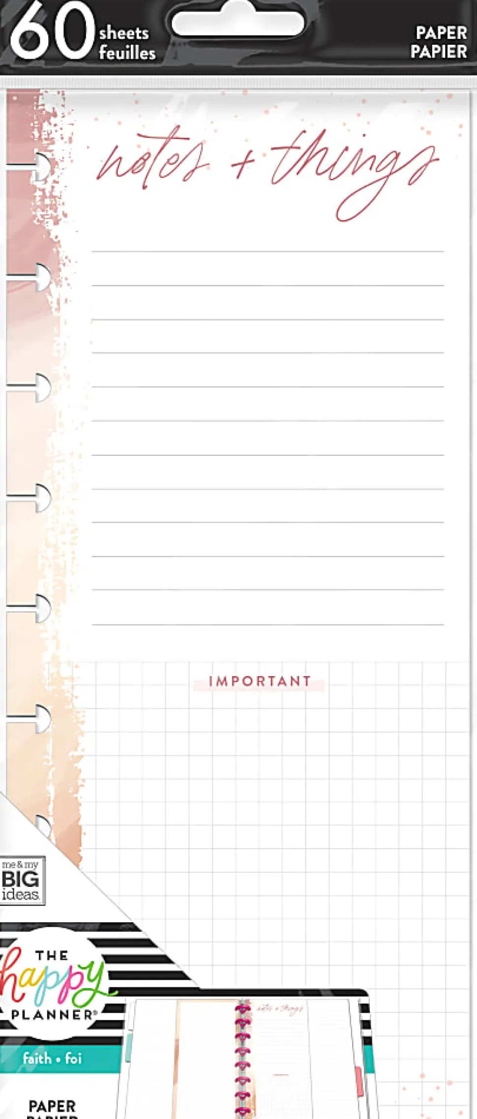 Happy Planner Skinny Classic Half Sheet Filler Paper, 60 Sheets, 4-1/8" x 9-1/4", Notes And Things