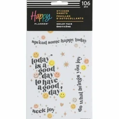Happy Planner Smiley Face Stickers, 9-1/8" x 4-3/4", Assorted Colors, Pack Of 106 Stickers