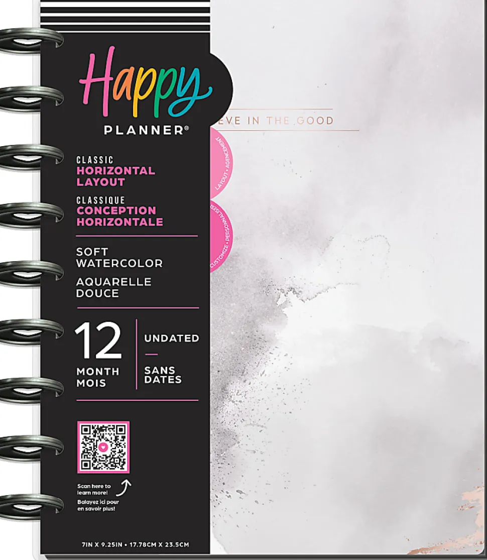 Happy Planner Weekly/Monthly Classic Undated Happy Planner, 7" x 9-1/4", Soft Watercolor, PPCU12-048